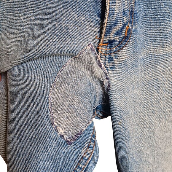 36x30 Vtg Y2K Full Blue Mens Distressed Repaired Vtg Blue Jeans Relaxed Trash - Picture 6 of 10